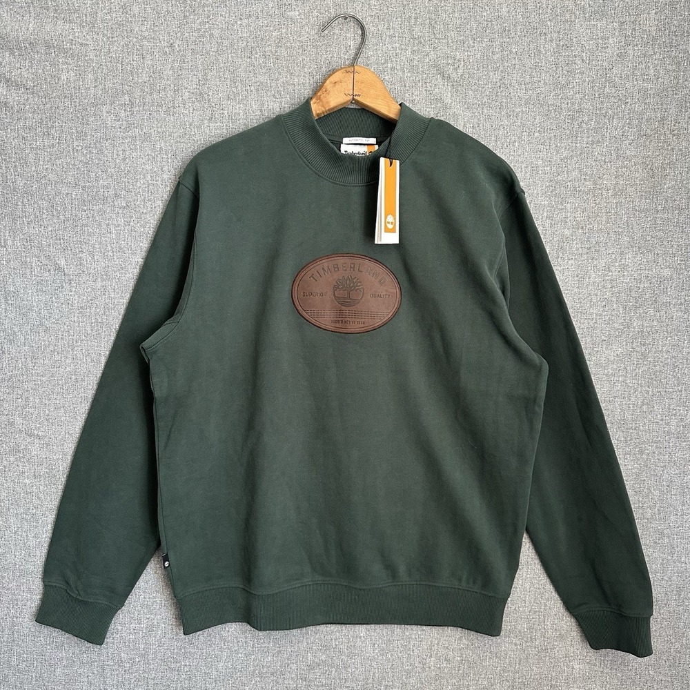 Timberland Men's Leather Badge Crewneck Sweatshirt Green Size XXL New